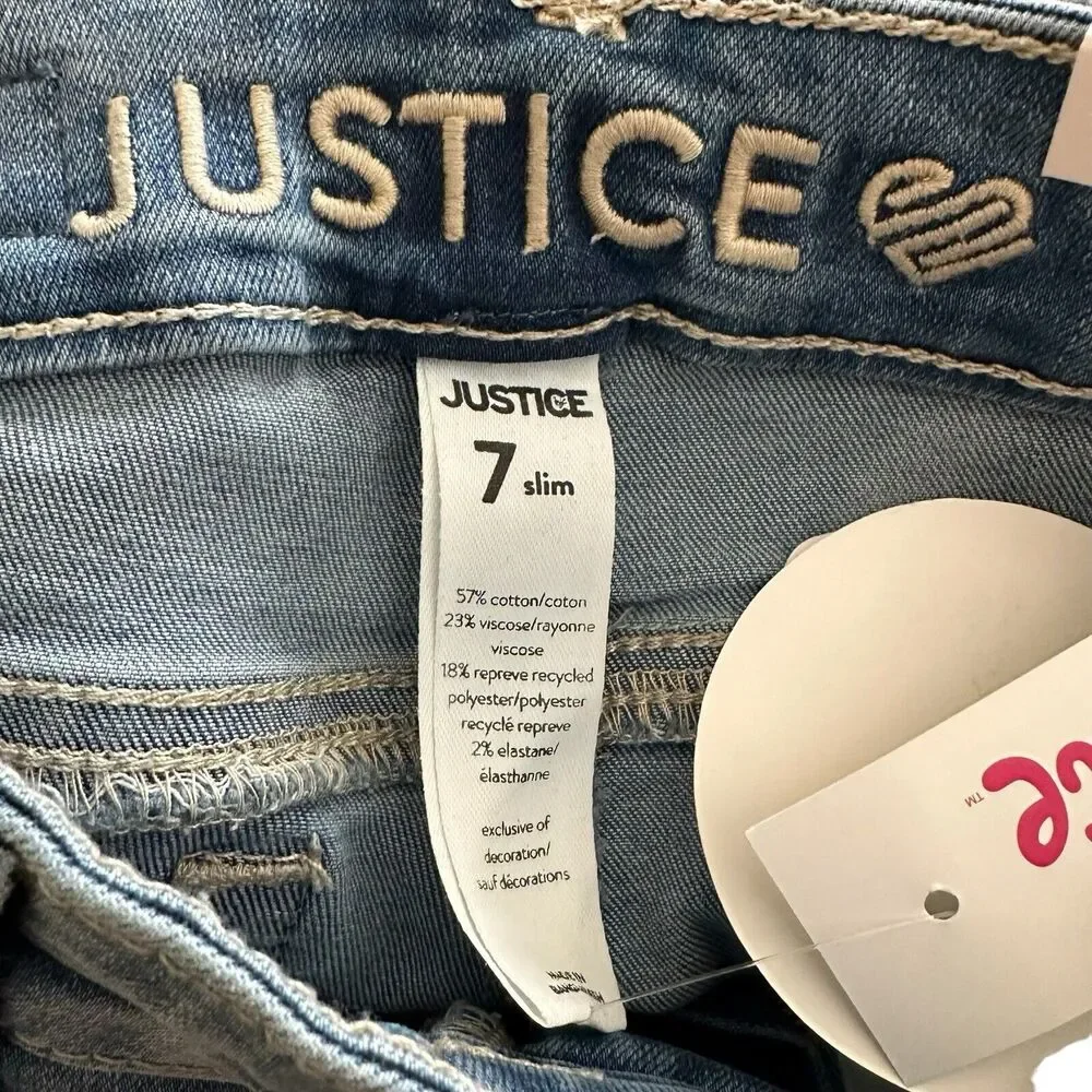 Justice Girls Girlfriend Repreve Slim Distressed Jeans Blue Size 7 NWT